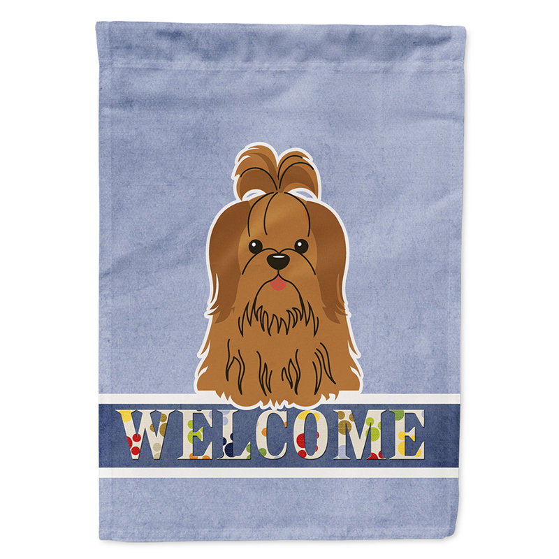 Polyester 2 côtés 40 x 28 po welcome drapeau maison, Shih Tzu chocolat assis