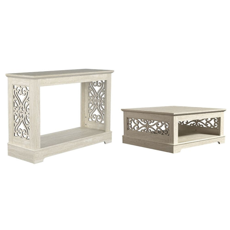 Eddie Traditional Living Room Coordinated Accent Table Set, Travertine, Travertine