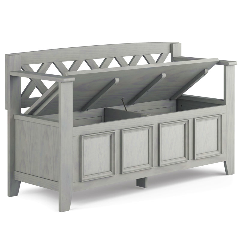 Banc de rangement en bois massif pour hall d'entrée, Gris clair