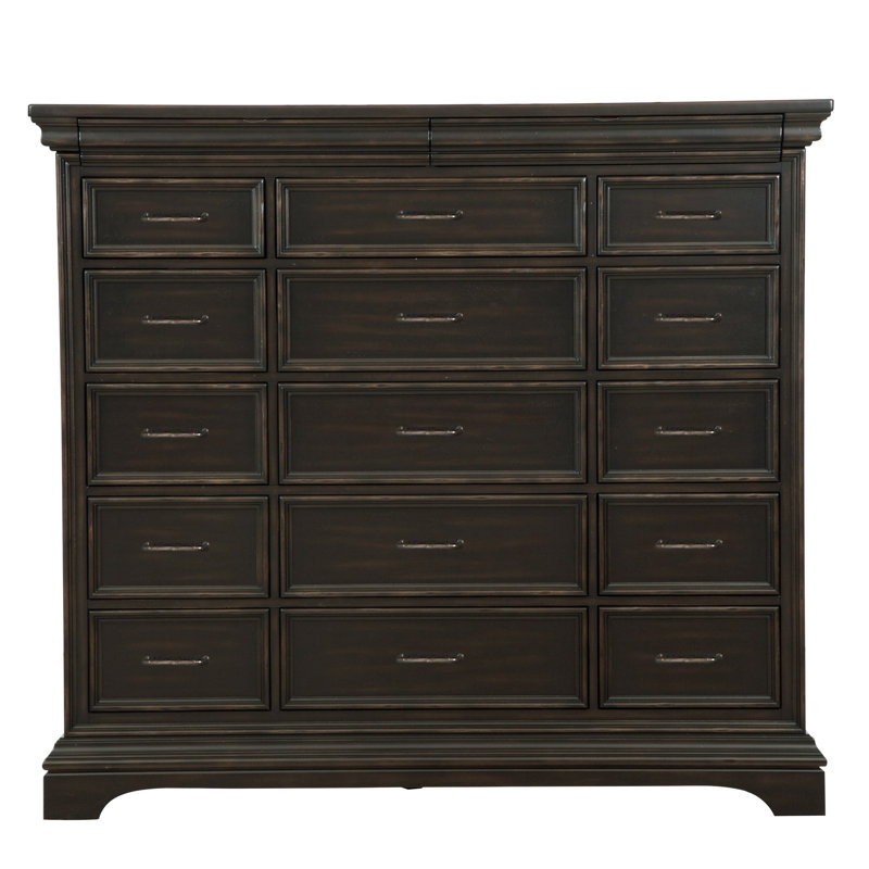 Brown Rubberwood 17-Drawer Dresser with Felt Lined Drawers