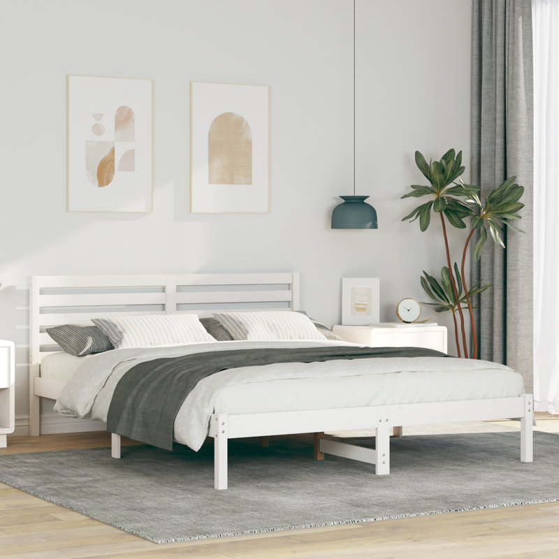 With Headboard White Solid Pine Wood, European Kingsize (160 x 200 cm)