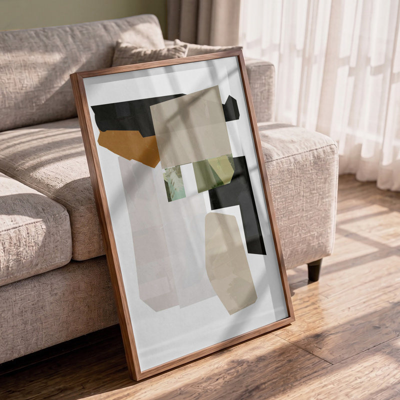 Earthy Geometric Collage by Cartissi — Abstract Wall Art, 12 × 18, Framed Print, Black