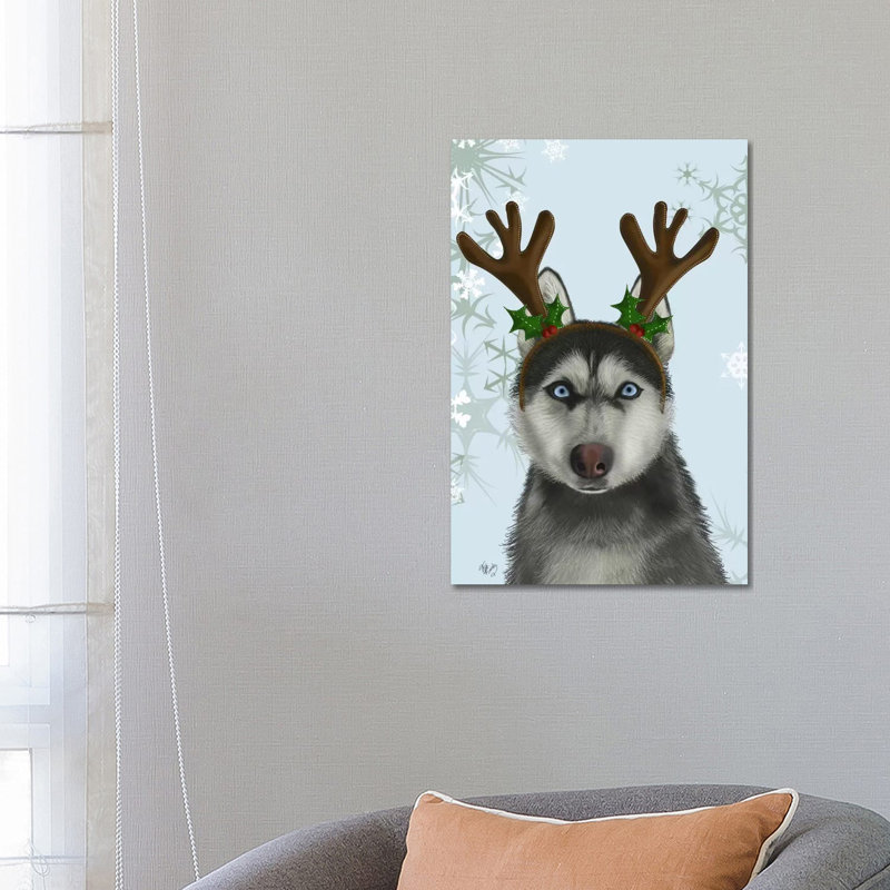 Husky and Antlers 1 Piece Wrapped Canvas Wall Art, 66.04 cm H x 45.72 cm W x 3.175 cm D