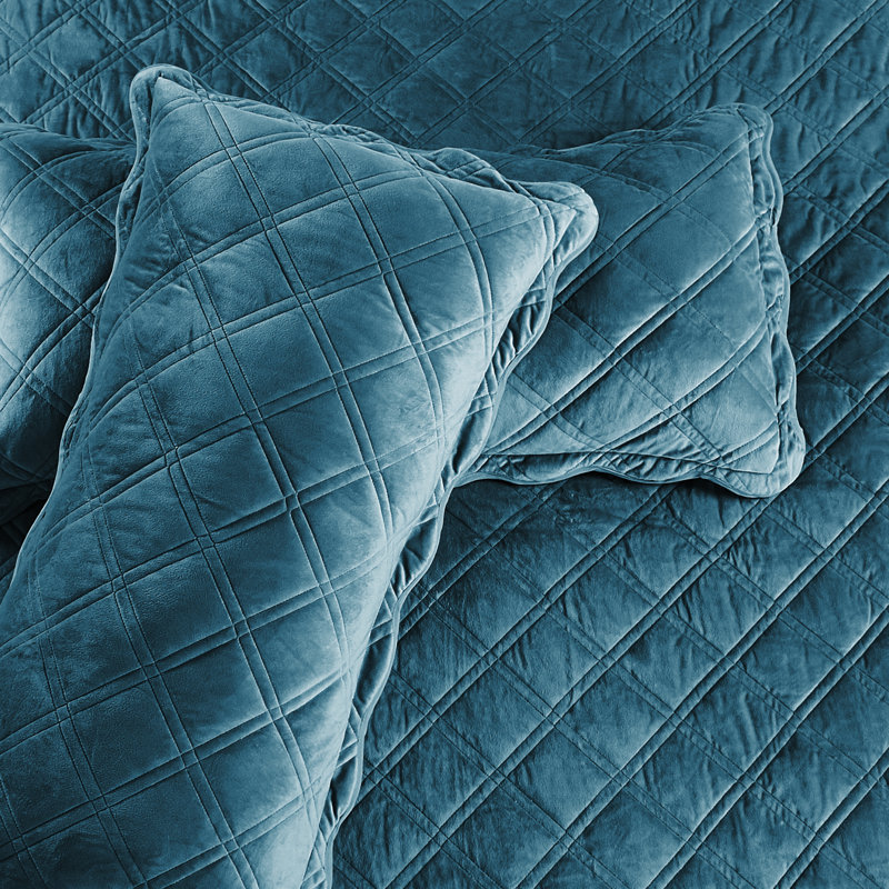 4 Piece Oversized soft Microplush Quilt Set, Queen Quilt + 2 Standard Shams + Throw Pillow, Blue Sapphire
