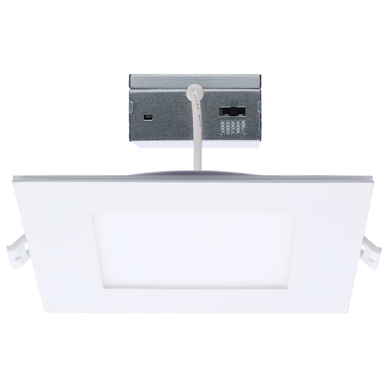 12 Watt LED Direct Wire Downlight With Night Light 6 Inch Remote Driver CCT Selectable Dimmable Square White Finish