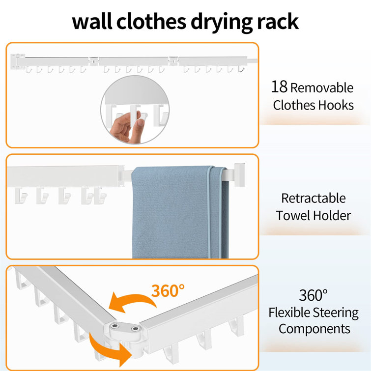 WALL MOUNTED FLEXIBLE CLOTH DRYING RACK, CLOTH DRYING RACK FOR