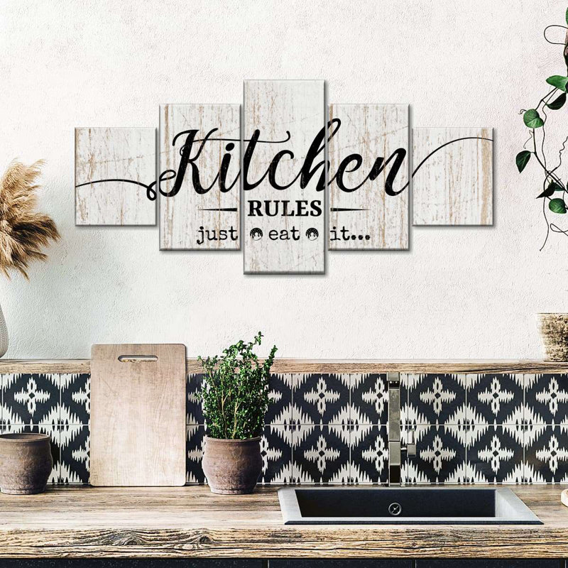 " Kitchen Rules Sign Multi Piece Canvas Print " by TimberType Studio 5 - Pieces, 12" H x 29" W x 1" D