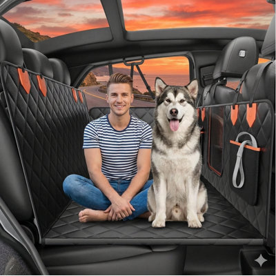 Housse de siège arrière pour canins avec système d'extension à base rigide pouvant supporter jusqu'à 500 livres, hamac imperméable et antidérapant pour les grands animaux de compagnie, protection de siège de voyage confortable pour les véhicules utilitaires sport et les berline.