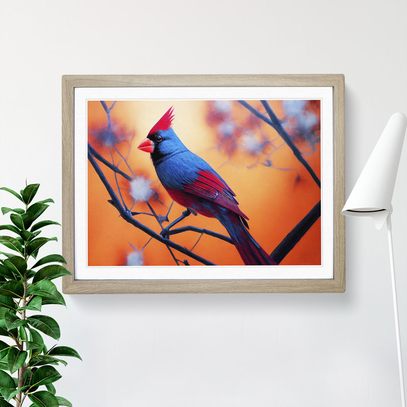 Cardinal Bird Vol.10 - Single Picture Frame Print, 25cm H x 34cm W x 2cm D, Oak Framed