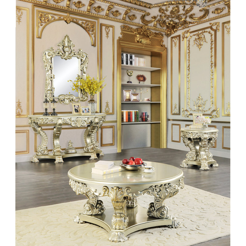Gorou Round Coffee Table in Antique Gold