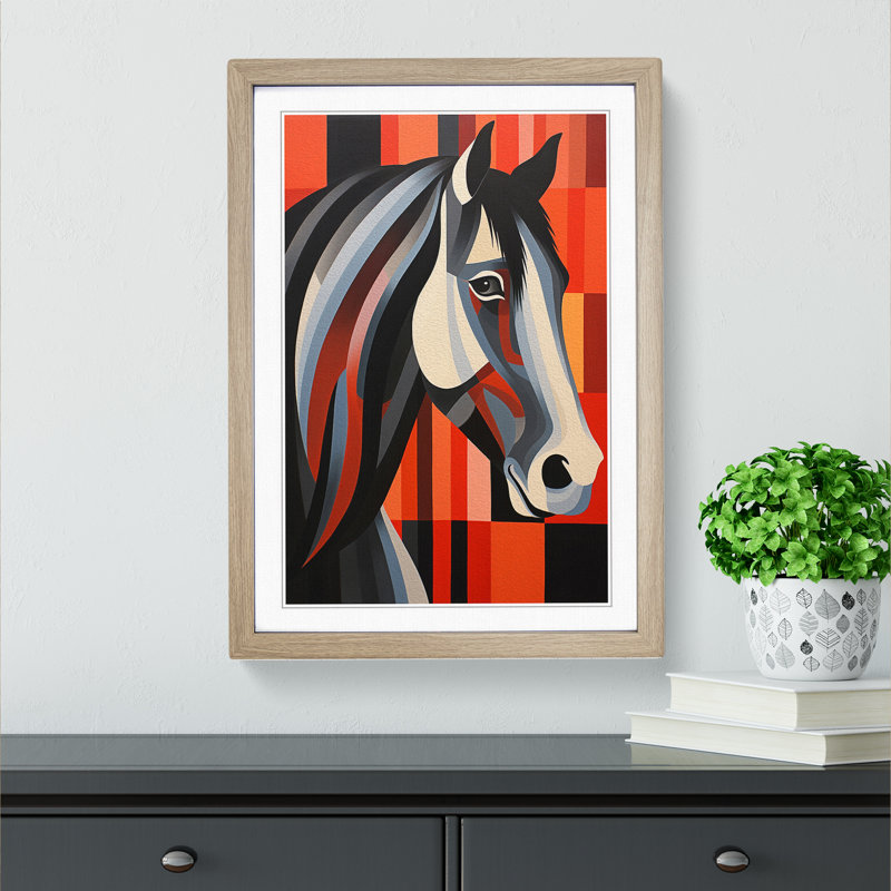Shire Horse Op - Single Picture Frame Print on Wood, Oak, 34cm H x 25cm W x 2cm D