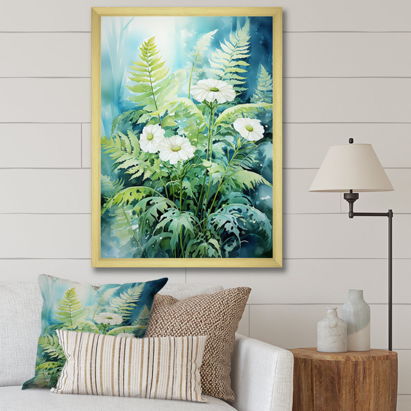 Ferns Romantic Impression I, reproduction d'art sur toile, H 32 po x l 16 po x P 1 po, Encadrement doré