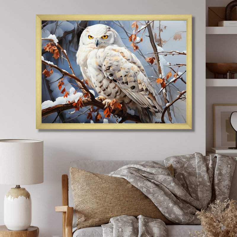 " Snowy Owl Winter I ", 24" H x 32" W x 1" D, Gold Single Picture Framed