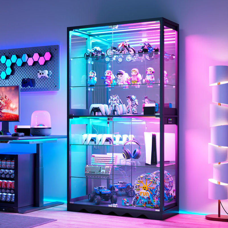 Vitrine de porte en verre 72,8 ", armoire de rangement à plusieurs niveaux avec éclairage RVB et capteurs de corps humain