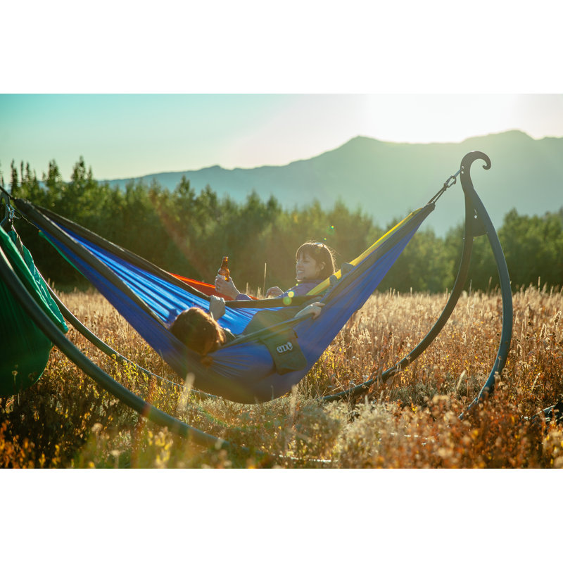 Charcoal Steel Triple Hammock Stand for Outdoor Relaxation