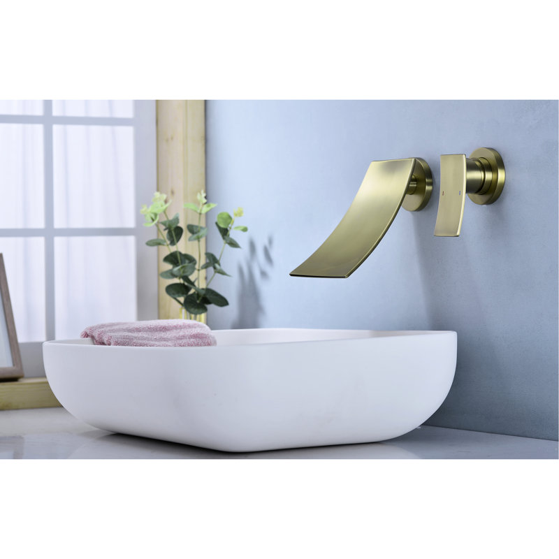 Robinet de salle de bain mural à large entraxe en or - Buse à large cascade avec contrôle précis, Or brossé