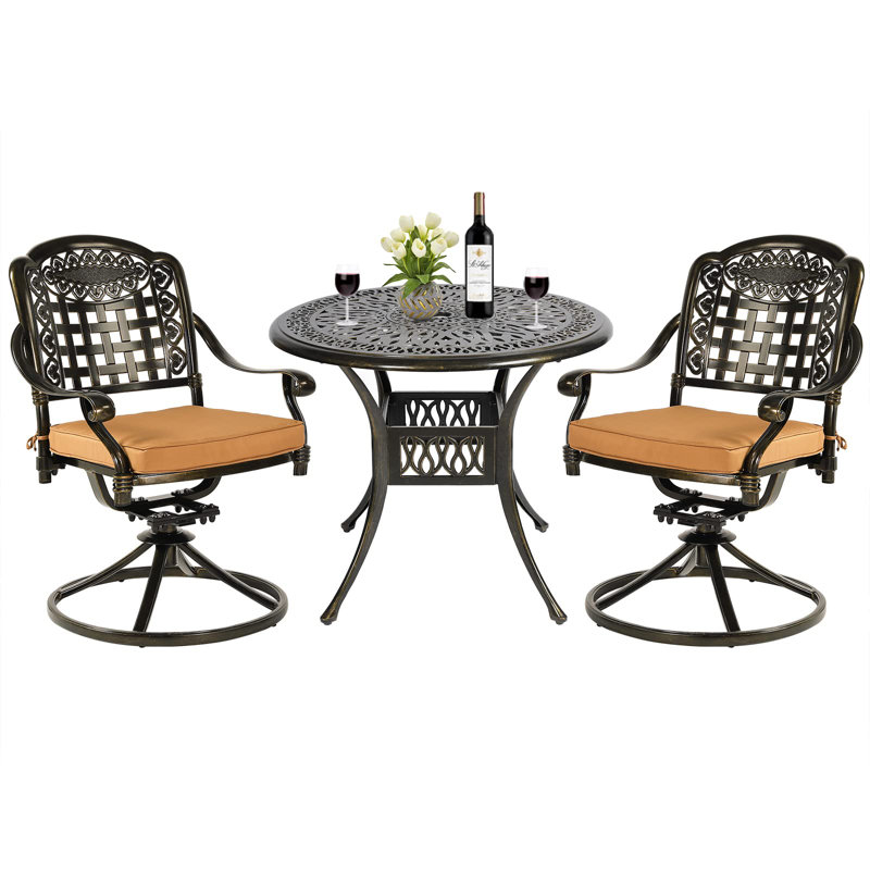 2 - Person Patio Dining Set with Round Table , Cushions Included, Khaki