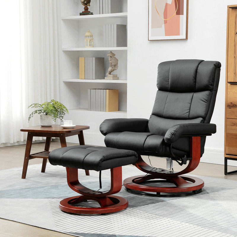 Fauteuil inclinable de massage avec repose-pieds, fauteuil inclinable pivotant et repose-pieds, fauteuil inclinable en similicuir avec télécommande, 10 points de vibration et poche latérale, noir