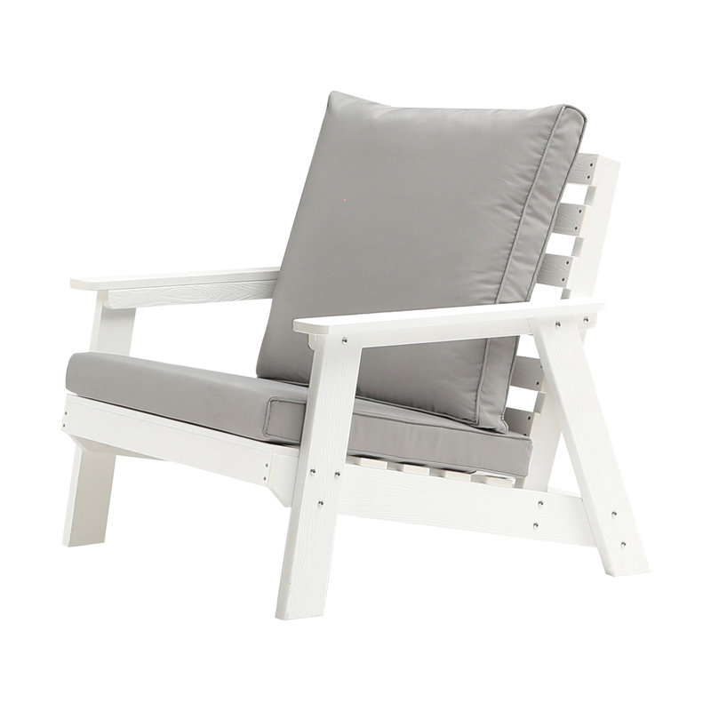 Fauteuil d'extérieur Hips, blanc, avec structure confortable et stable pour fauteuil, blanc / gris, revêtement en grain de bois traité thermiquement