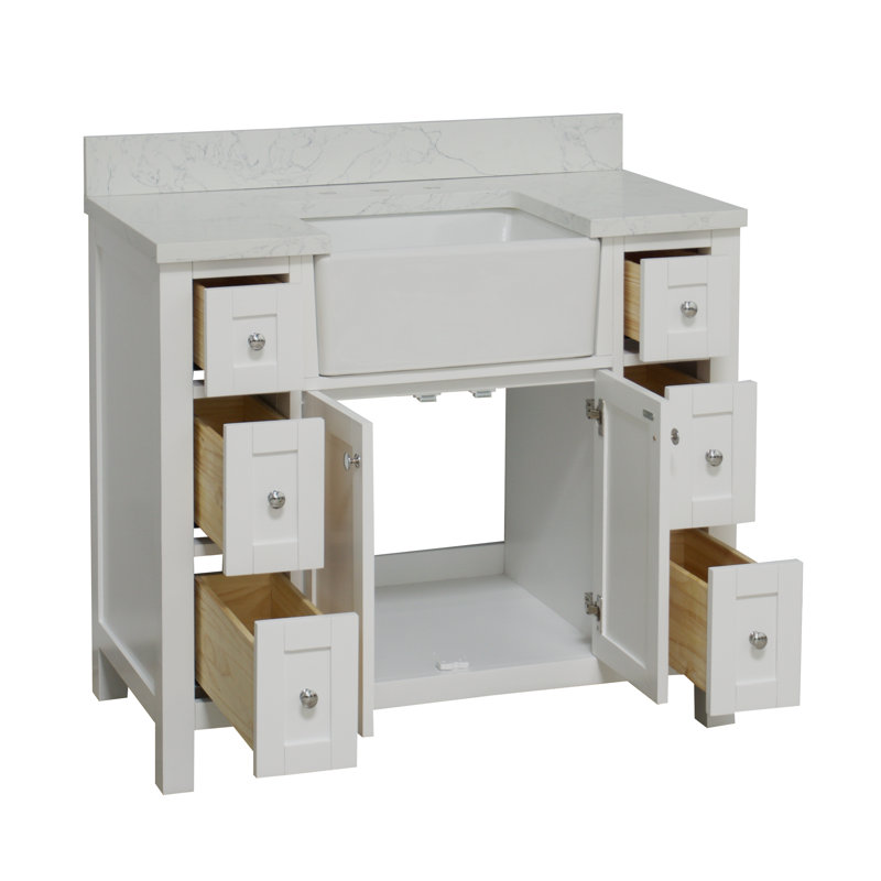 Yorkshire 42'' Single Bathroom Vanity with Engineered Stone Top, White