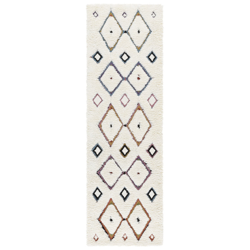 Tapis ivoire / bleu Adarrion 918, Tapis de couloir 2 pi 3 po x 8 pi