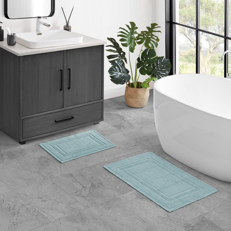 Bryson 100% Cotton Bath Rug, Washed Aqua