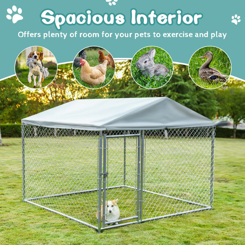 Large Galvanized Steel Outdoor Dog Kennel with UV-Resistant Cover