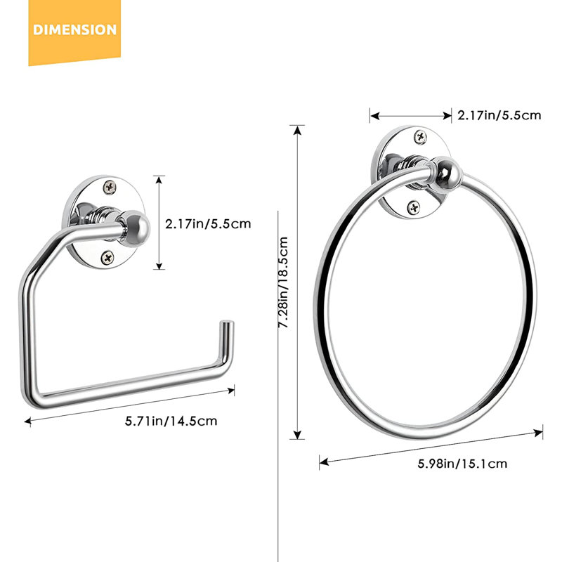 Ensemble de quincaillerie de salle de bain 3 pièces, porte-serviettes en acier inoxydable noir et porte-papier hygiénique, noir