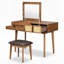 Ensemble coiffeuse en bois avec miroir rabattable et tabouret