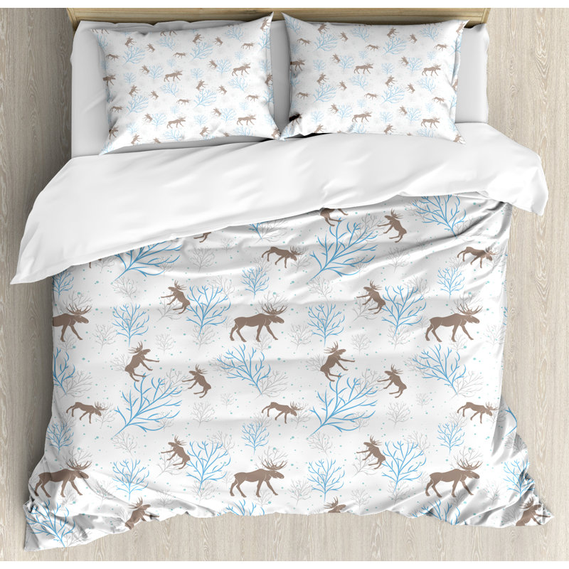 Winter Forest Moose and Reindeer Queen Duvet Set