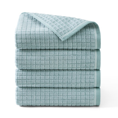 TOWN & COUNTRY EVERYDAY 4-Piece Textured Windowpane Bath Towel Set, 30x58-Inch, 100% Cotton