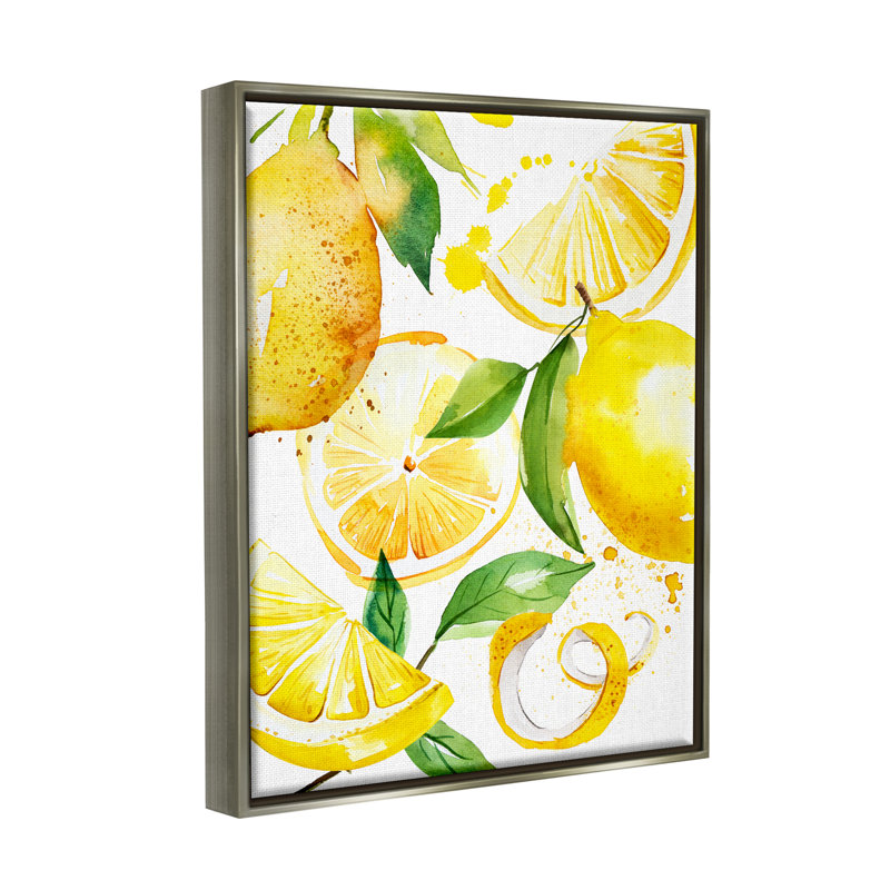 Peinture au citron moderne encadrée sur bois, H 21 po x l 17 po x P 1,7 po, Cadre flottant gris lustré