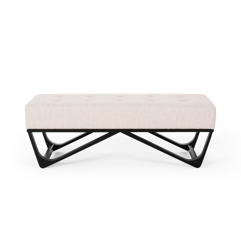 Rectangular Faux Wood With Button- Seat And Chic Style Contemporary Waffled Stitch Cover Geometric Leg Frame