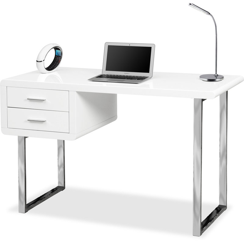 Kreis 120Cm W Rectangle Computer Desk, Silver, White