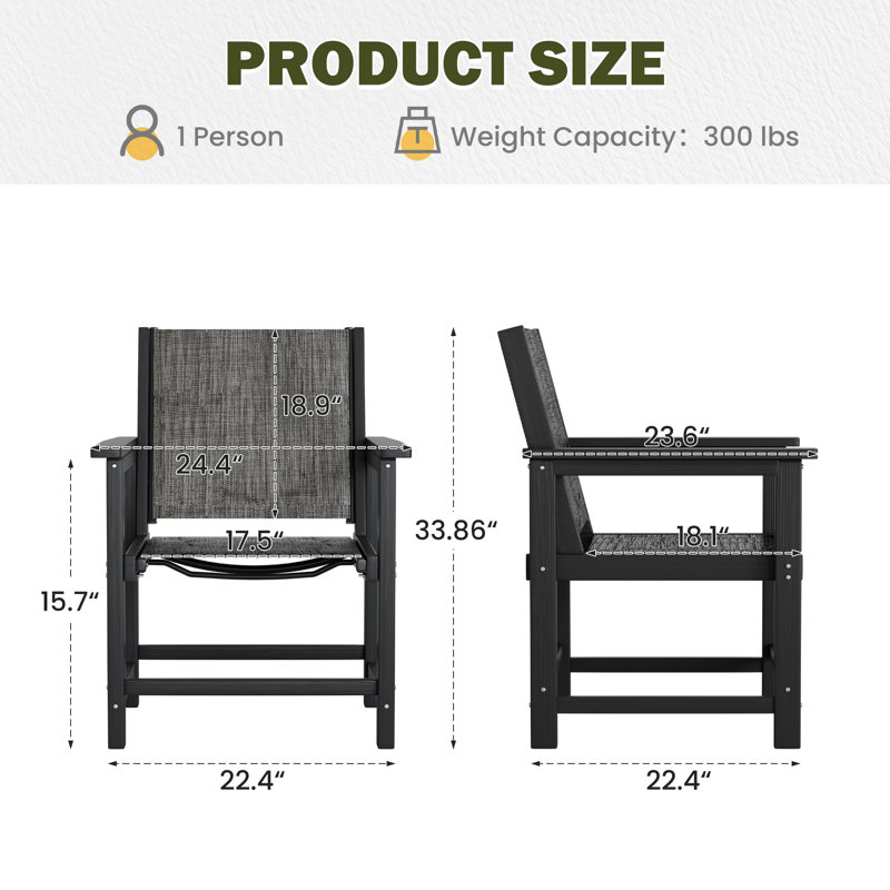 Set of 2 HDPE Outdoor Dining Chair Set – Weather-Resistant, Wood Texture, All-Weather Use, Black