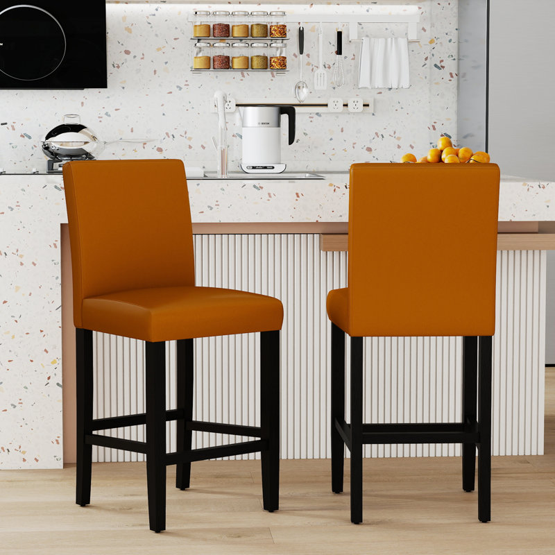 Sauhal Solid Wood 25'' Counter Stool, Orange
