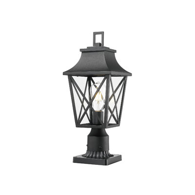 Outdoor Post Light, Black Pole Lantern Lighting Fixture with Pier Mount Base Hard Wired, Outdoor Column Lights Exterior Lamp Post Lantern with Glass for Garden Yard Patio Path (1 pack)