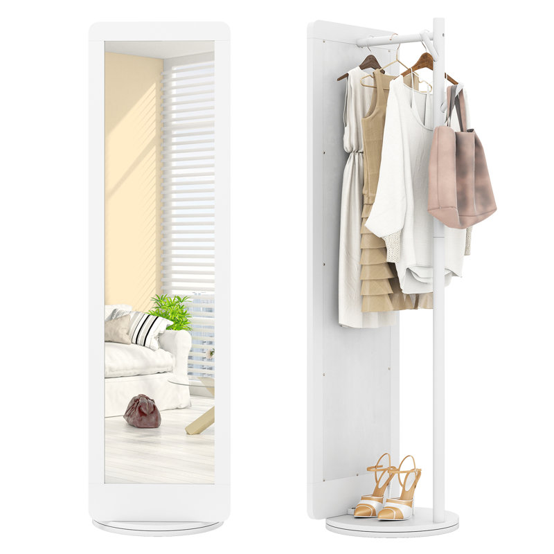 Full Length Mirror 2-In-1 Freestanding Dressing Mirror W/Coat Rack, White