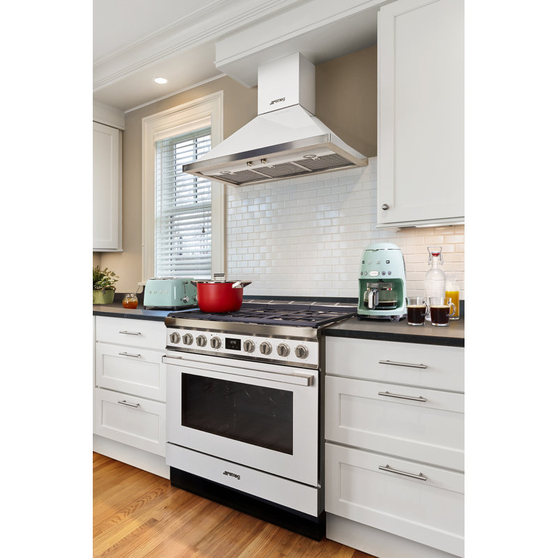 SMEG Portofino 36" 600 CFM Convertible Wall Mount Range Hood, Red
