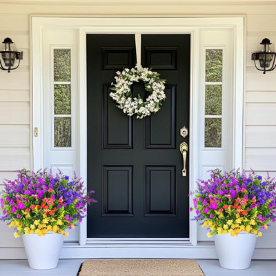 24 Bundles Artificial Flowers for Outdoors UV Resistant,24 Bundles Realistic Outdoor Artificial Flowers, Fake Outdoor Flowers Plants for Front Porch Window Box Garden Decoration,Multi Color