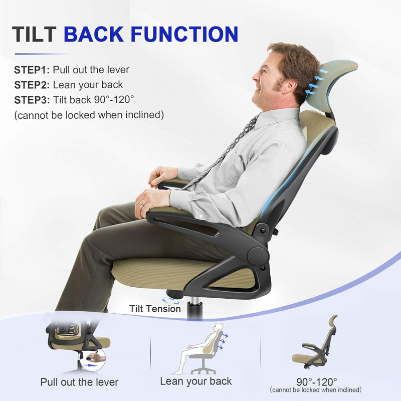 Ergonomic Office Chair, Computer Chair, Mesh Chair, Khaki