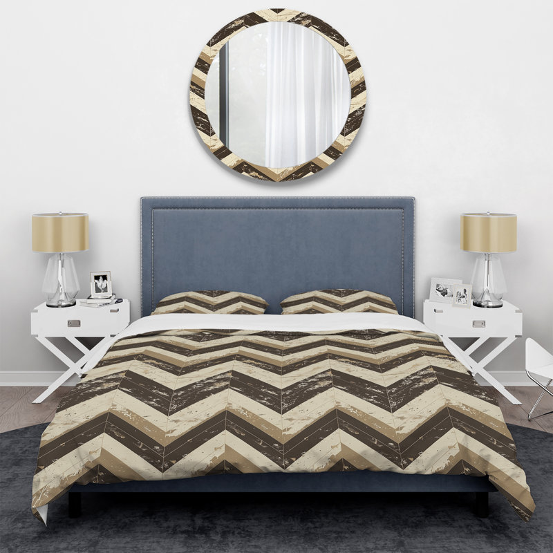Ensemble de housse de couette à chevrons brun et beige Delight III - Glam, Housse de couette pour grand lit + 2 taies décora