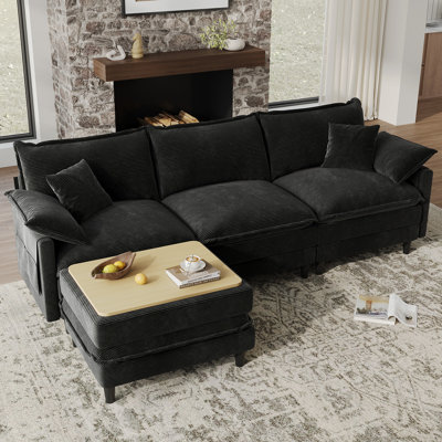 108'' Comfy  L Shaped Sectional Modular Deep Cloud Sofa with Ottoman- Premium Fabric