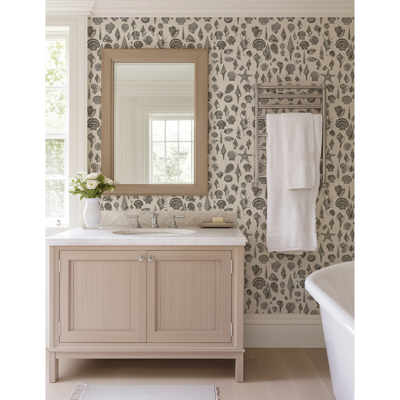Papier peint Lowcountry Love Shells Marsh Breeze par Megan Molten, PVC, Beige