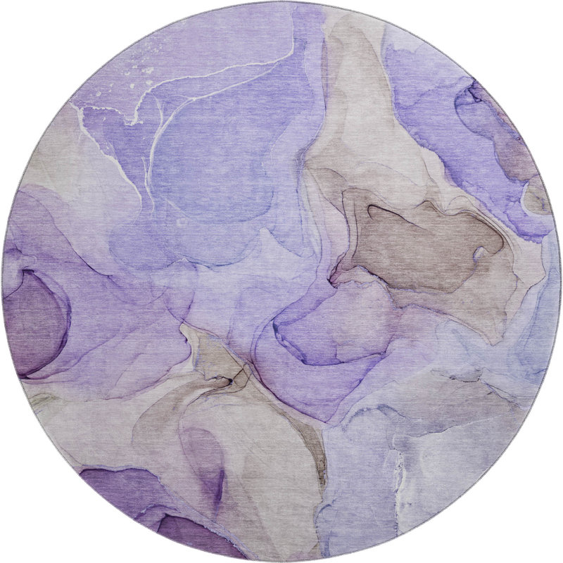 Premium Machine Washable Cerrito AMF504 Purple Rug, Round 8'