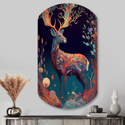 «Majestic Buck In The Woods II», art animalier mural en métal à forme cylindrique