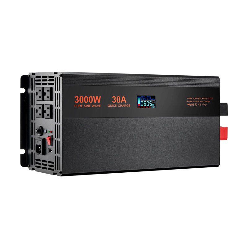 Système de batterie de secours avec pompe de puisard, 3000 W, bascule automatiquement sur l'onduleur à batterie pour un fonctionnement continu de la pompe de puisard, onde sinusoïdale pure, écran LCD, pour la protection du sous-sol et la panne de courant