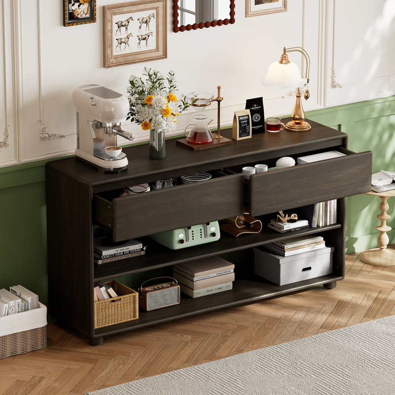 Commode 2 tiroirs avec tablettes, Espresso