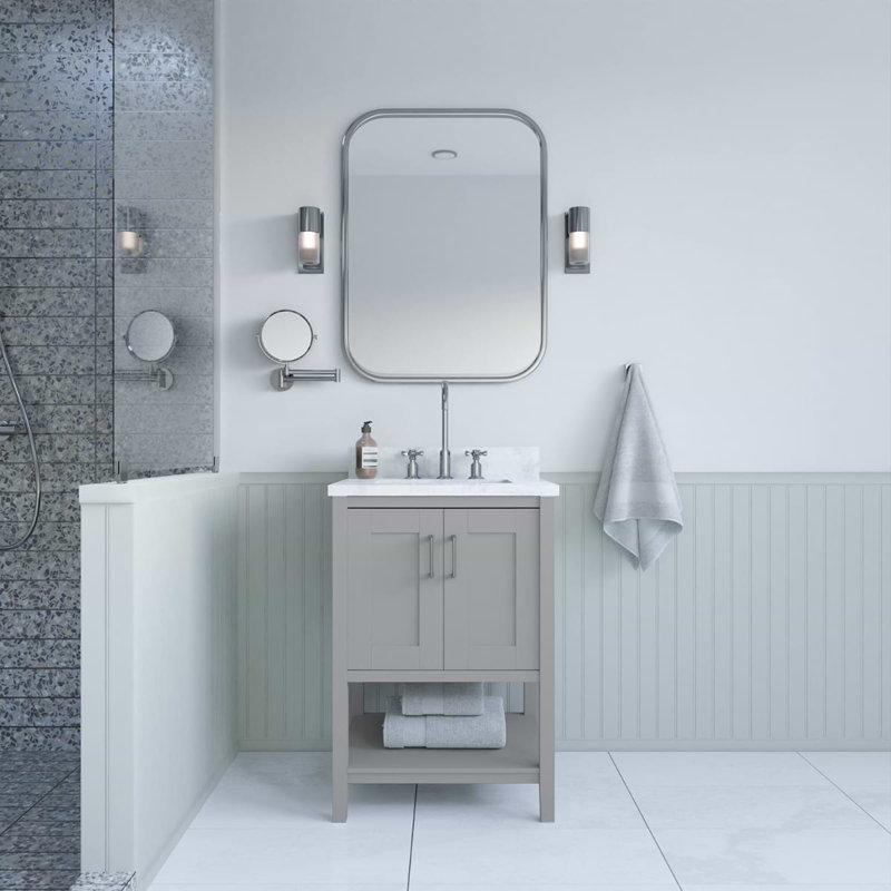Sheraton 24" Freestanding Standard Single Bathroom Vanity with Top, Gray, Brushed Nickel