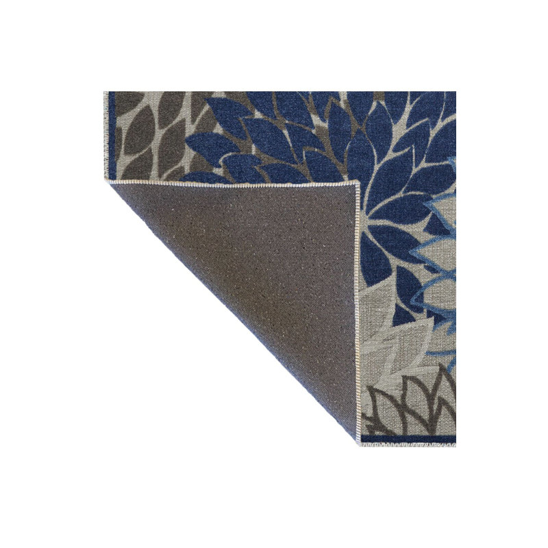 Tapis bleu délavé à motif floral multicolore, Sous-tapis rectangulaire de 3 pi 3 po x 4 pi 11 po